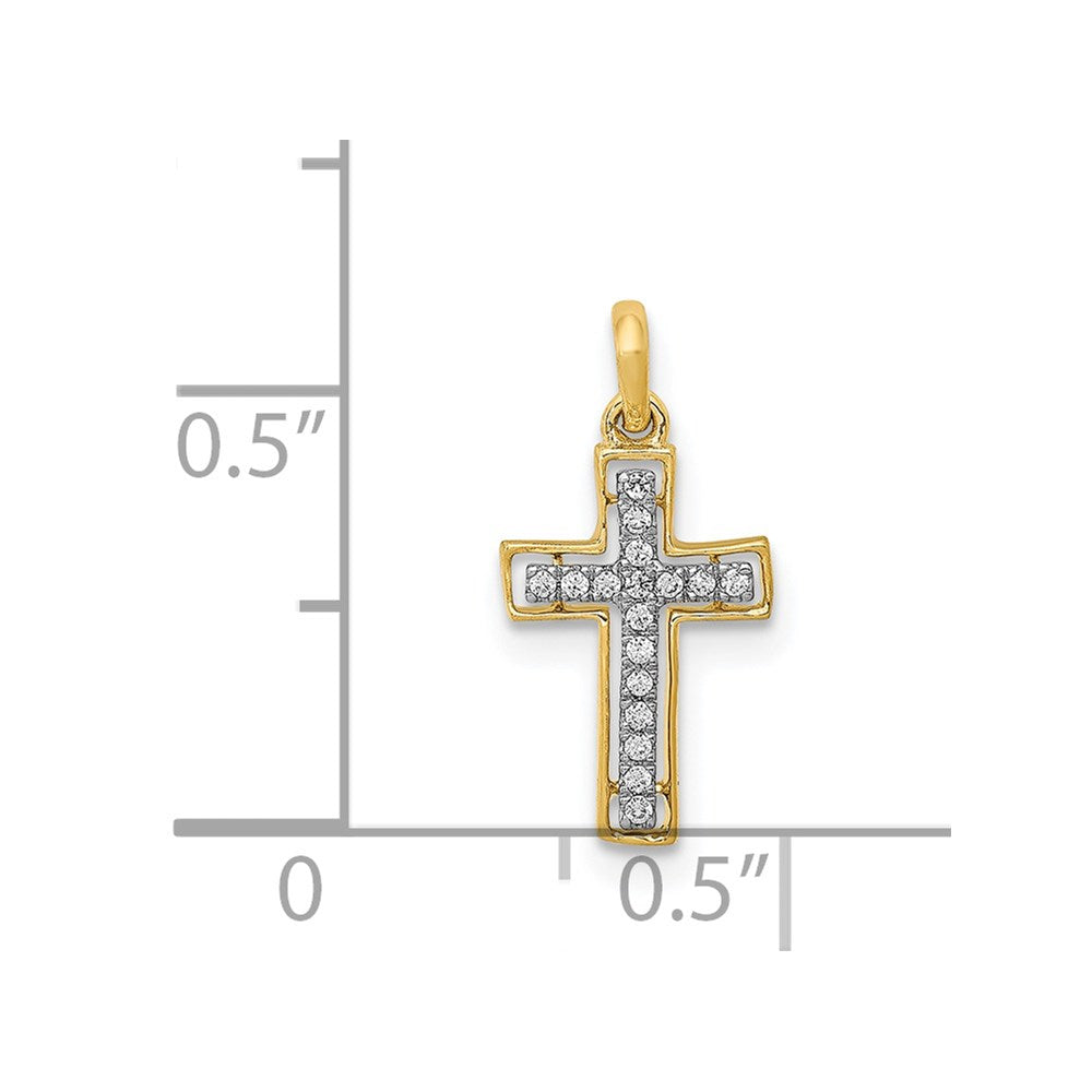 Kreuzanhänger aus 14K Gelbgold und Rhodium mit 0,05 ct. echtem Diamant