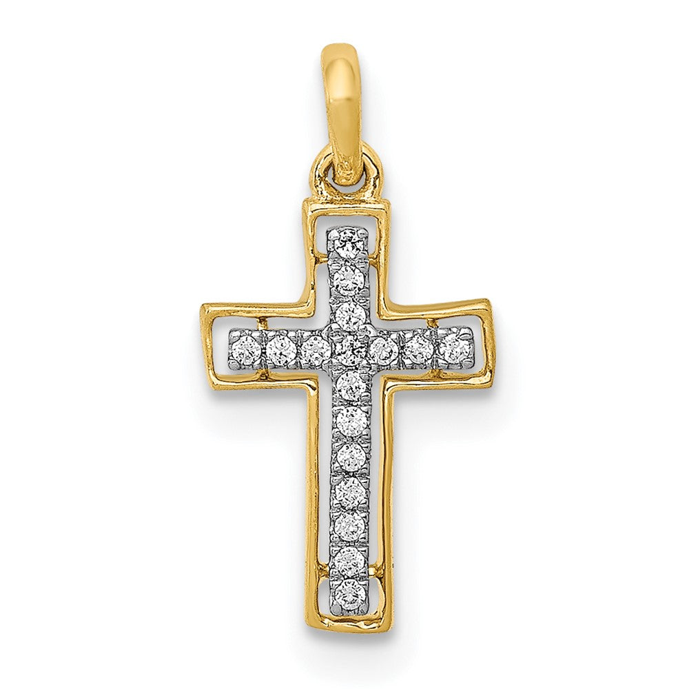 Kreuzanhänger aus 14K Gelbgold und Rhodium mit 0,05 ct. echtem Diamant