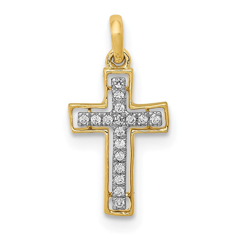 Kreuzanhänger aus 14K Gelbgold und Rhodium mit 0,05 ct. echtem Diamant