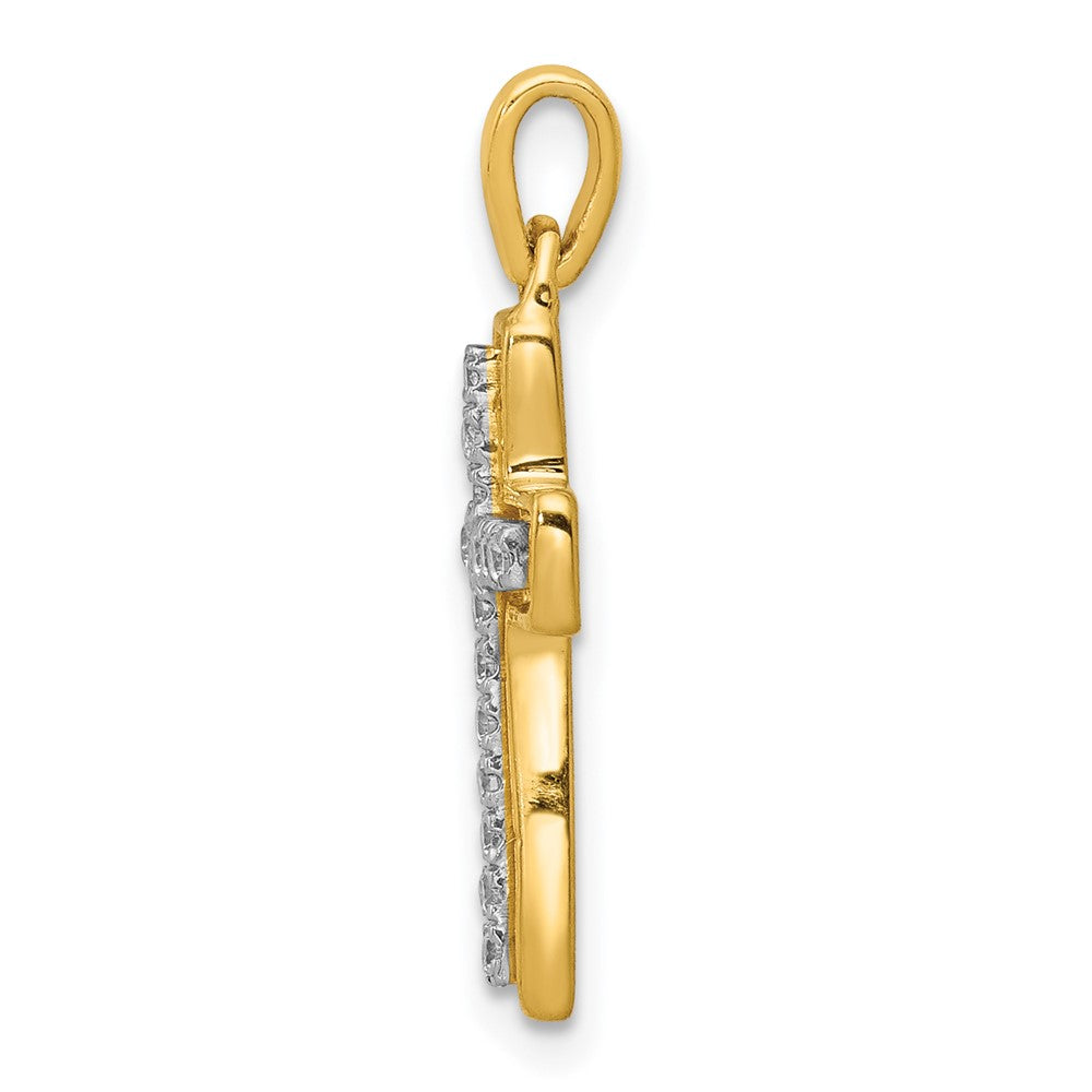14K Gelbgold und Rhodium Kreuzanhänger mit 0,125 ct. echtem Diamant