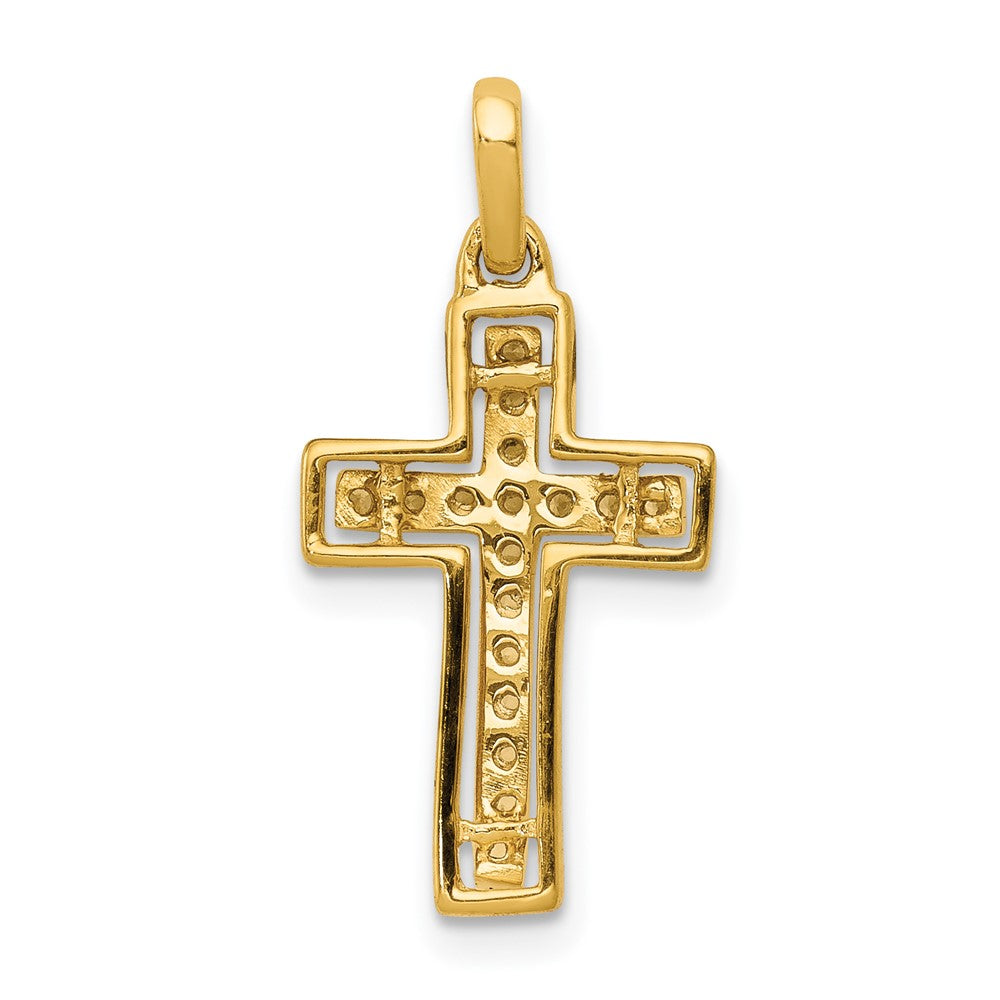 14K Gelbgold und Rhodium Kreuzanhänger mit 0,125 ct. echtem Diamant