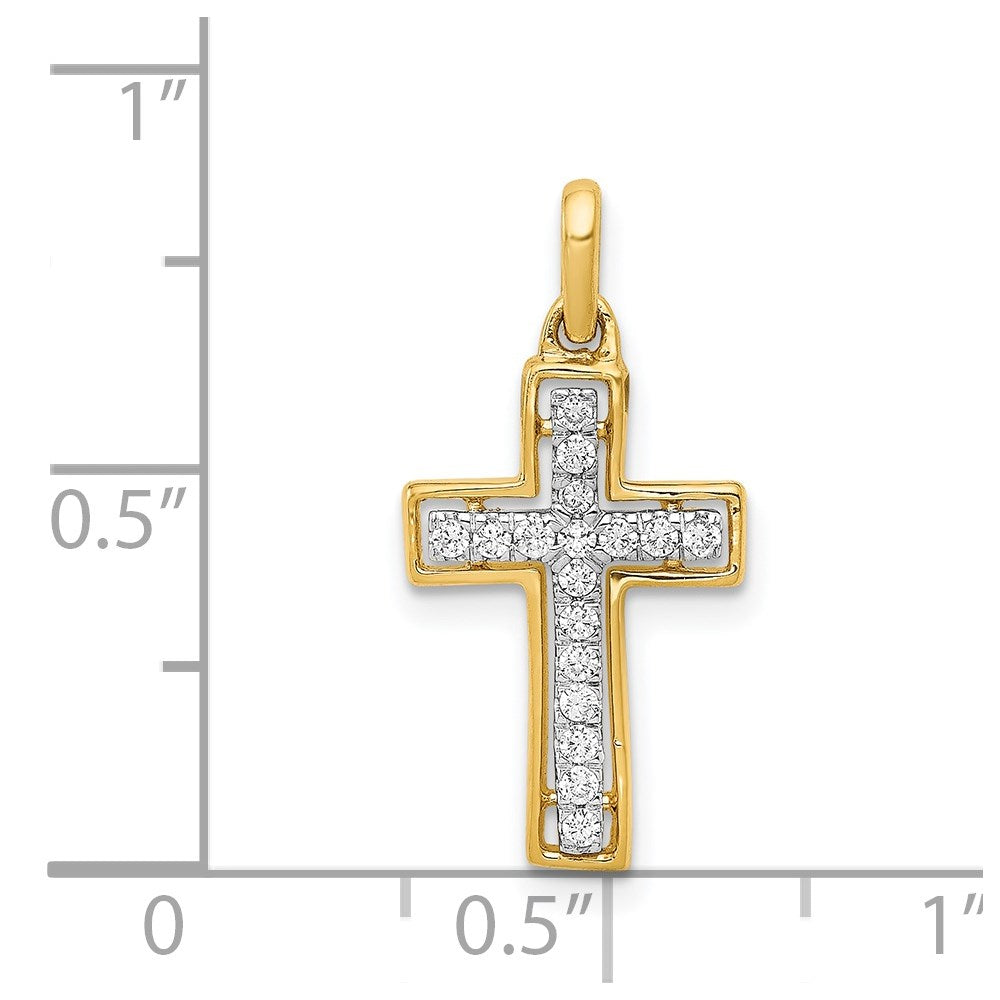 14K Gelbgold und Rhodium Kreuzanhänger mit 0,125 ct. echtem Diamant