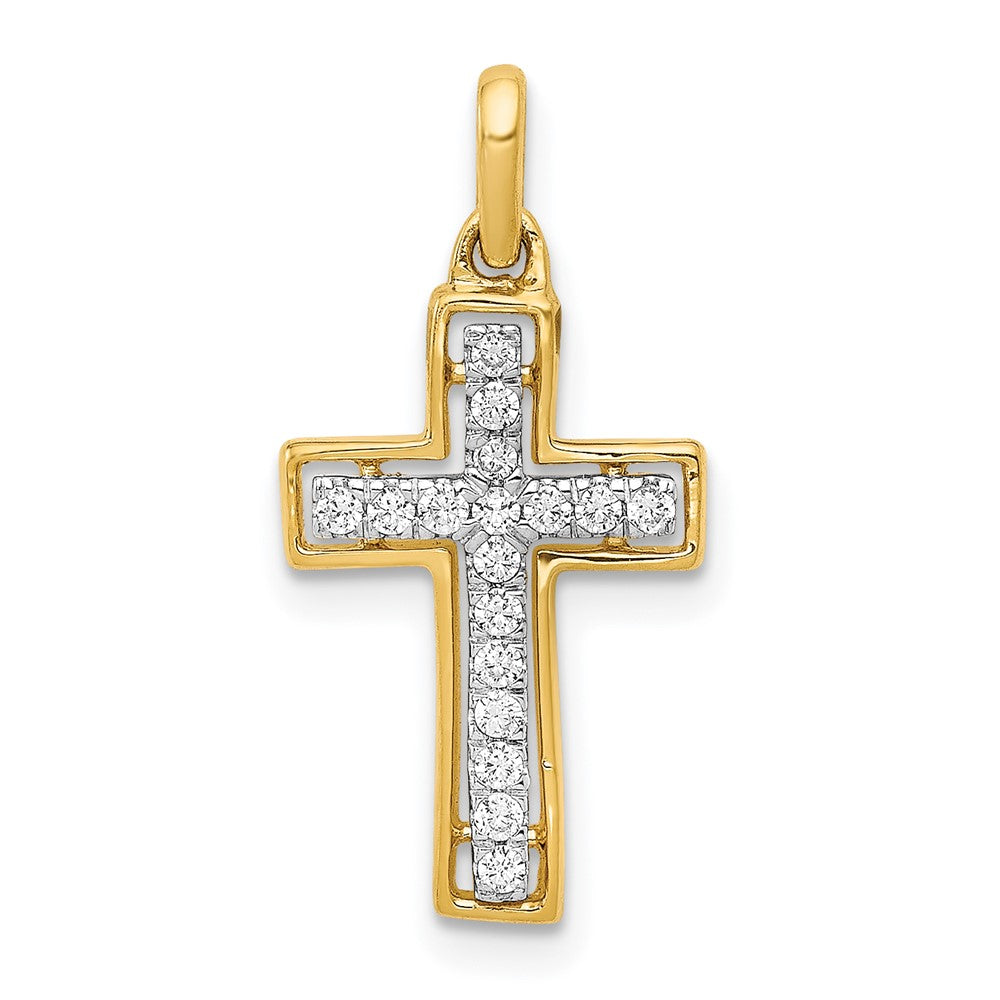 14K Gelbgold und Rhodium Kreuzanhänger mit 0,125 ct. echtem Diamant