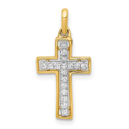 14K Gelbgold und Rhodium Kreuzanhänger mit 0,125 ct. echtem Diamant