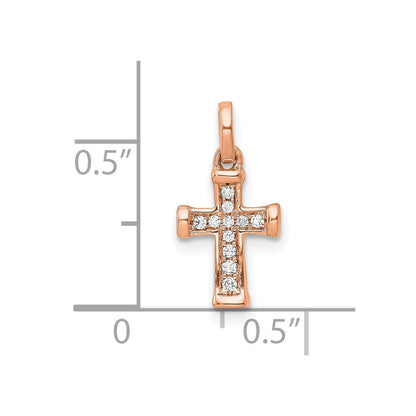 14K Roségold Kleiner Anhänger mit lateinischem Kreuz und echtem Diamant, 0,05 ct