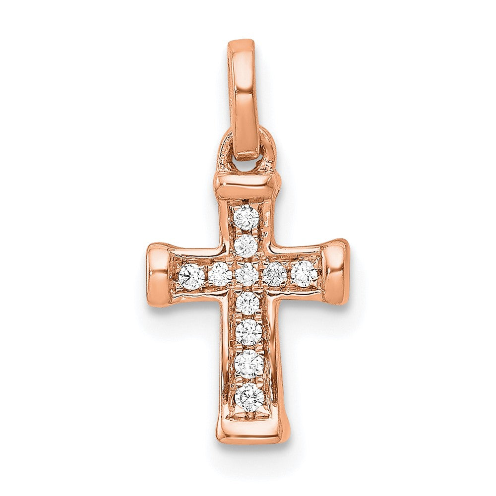 14K Roségold Kleiner Anhänger mit lateinischem Kreuz und echtem Diamant, 0,05 ct