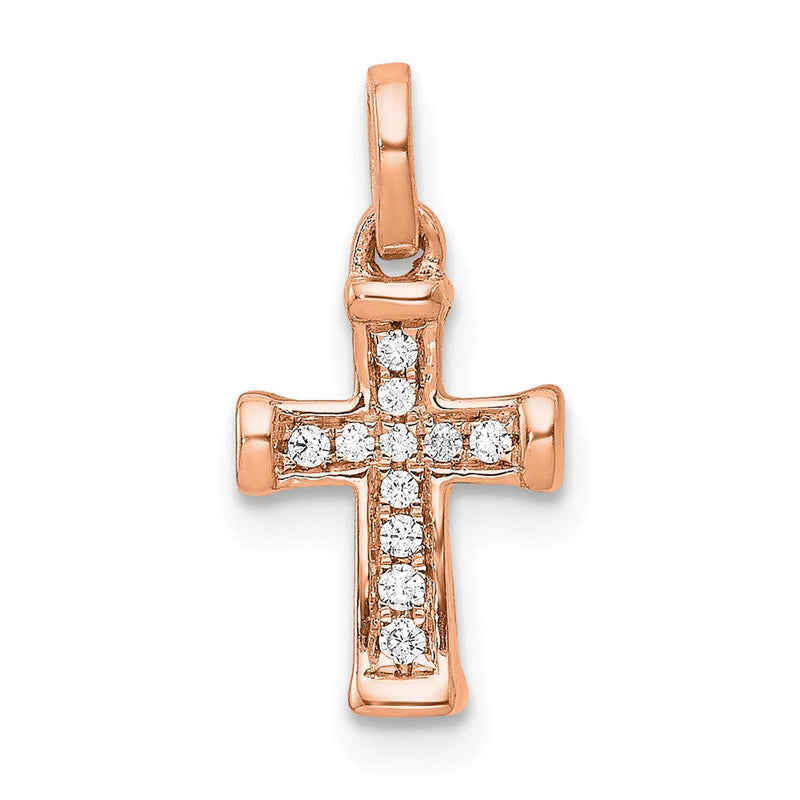 14K Roségold Kleiner Anhänger mit lateinischem Kreuz und echtem Diamant, 0,05 ct