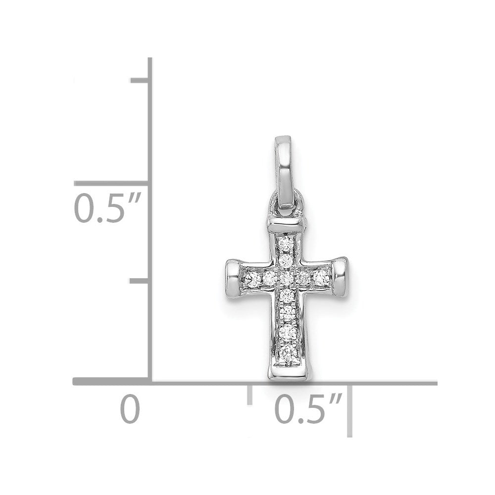 14K Weißgold Kleiner Lateinkreuz-Anhänger mit 0,05 ct. echtem Diamant