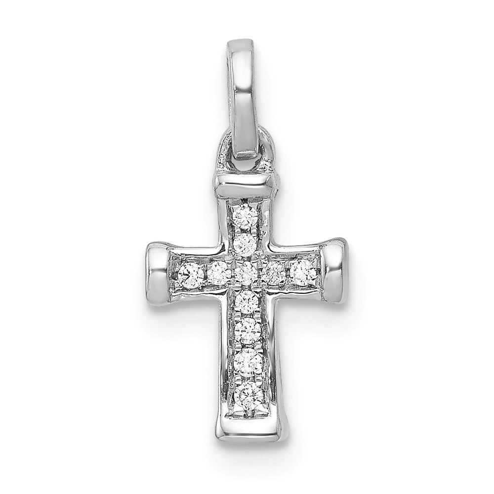 14K Weißgold Kleiner Lateinkreuz-Anhänger mit 0,05 ct. echtem Diamant