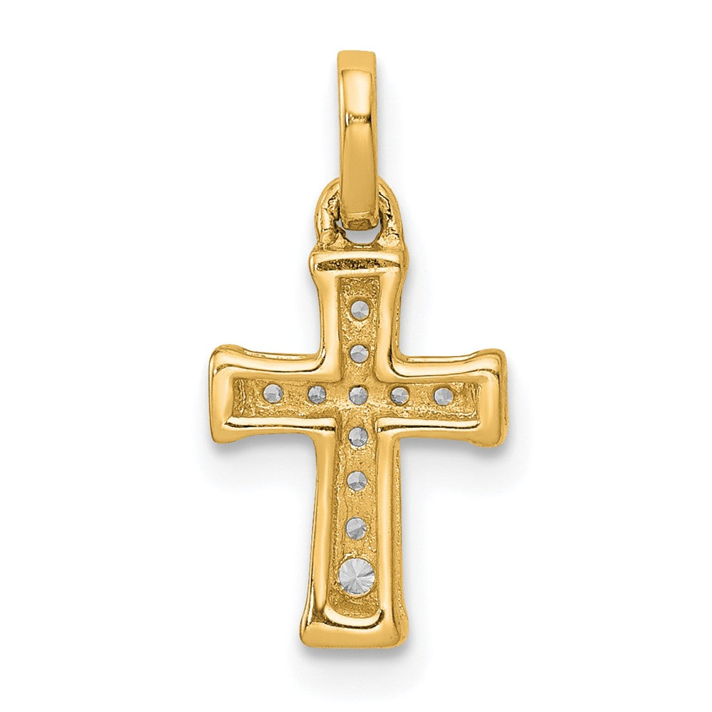 14K Gelbgold Kleiner Lateinkreuz-Anhänger mit 0,05 ct. Echtem Diamant