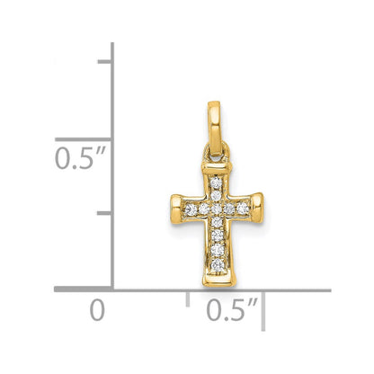 14K Gelbgold Kleiner Lateinkreuz-Anhänger mit 0,05 ct. Echtem Diamant