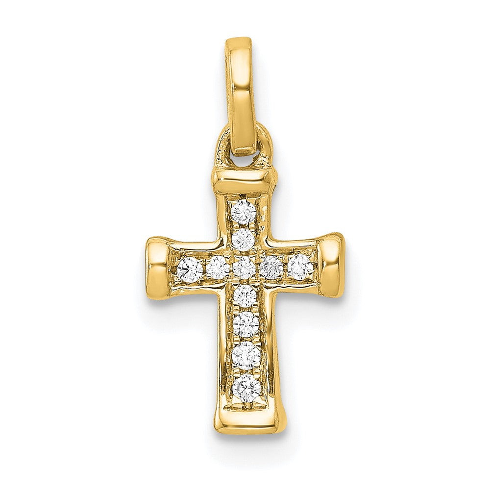 14K Gelbgold Kleiner Lateinkreuz-Anhänger mit 0,05 ct. Echtem Diamant