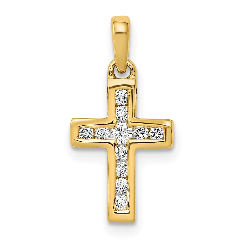14K Gelbgold 1/6ct. Echt Diamant Lateinisch Kreuz Anhänger