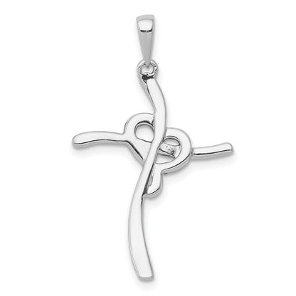 14K Weißgold Kreuz-Anhänger mit Herz und 0,10 ct. echten Champagner-Diamanten