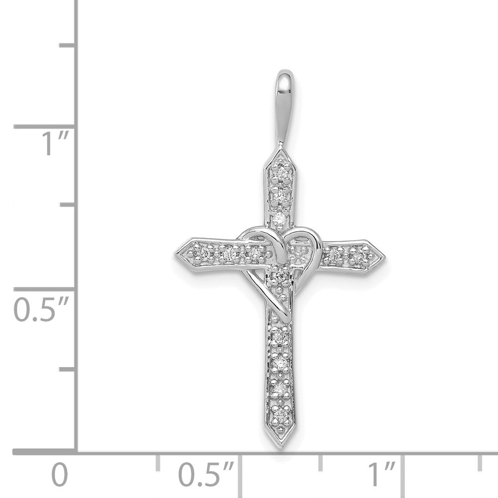 14K Weißgold AA 0,1 ct. Echter Diamant Herz-Kreuz-Anhänger