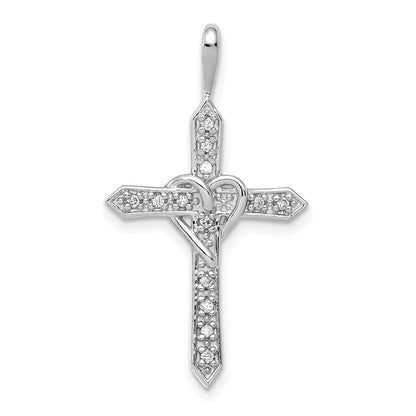 14K Weißgold AA 0,1 ct. Echter Diamant Herz-Kreuz-Anhänger
