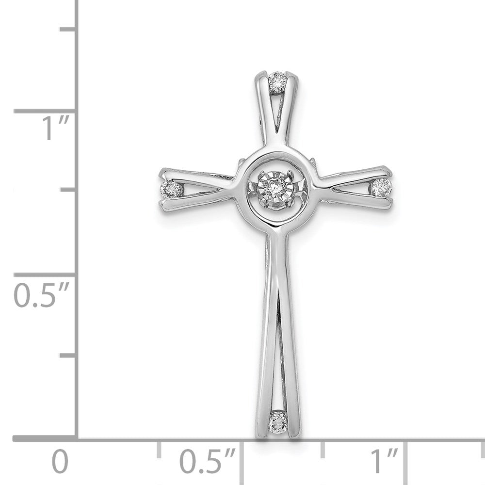 14K Weißgold 1/15ct. Lebhaft Moving Echt Diamant Kreuz Kette Anhänger