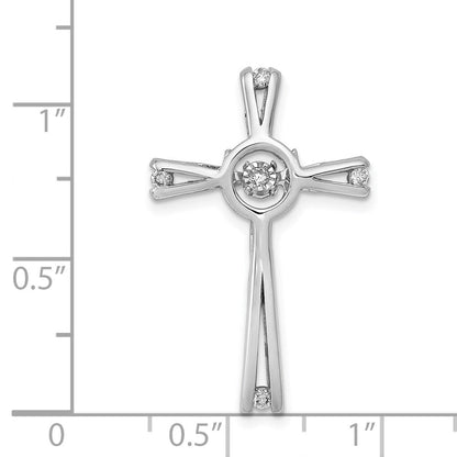14K Weißgold 1/15ct. Lebhaft Moving Echt Diamant Kreuz Kette Anhänger