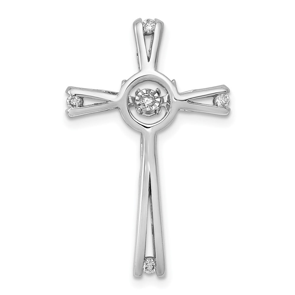 14K Weißgold 1/15ct. Lebhaft Moving Echt Diamant Kreuz Kette Anhänger