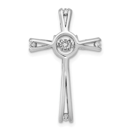 14K Weißgold 1/15ct. Lebhaft Moving Echt Diamant Kreuz Kette Anhänger