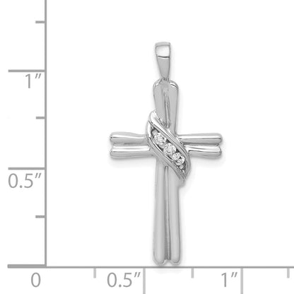 14K Weißgold AA Echtdiamant-Kreuzanhänger
