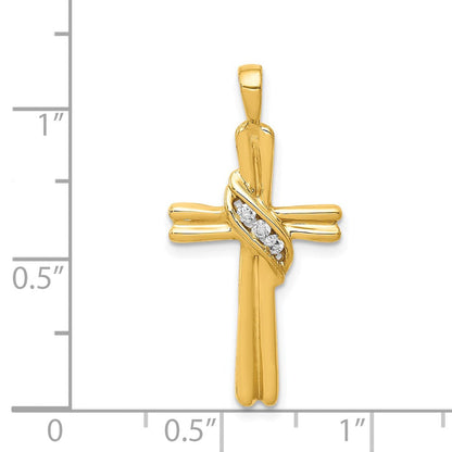 14K Gelbgold AA Echter-Diamant-Kreuzanhänger