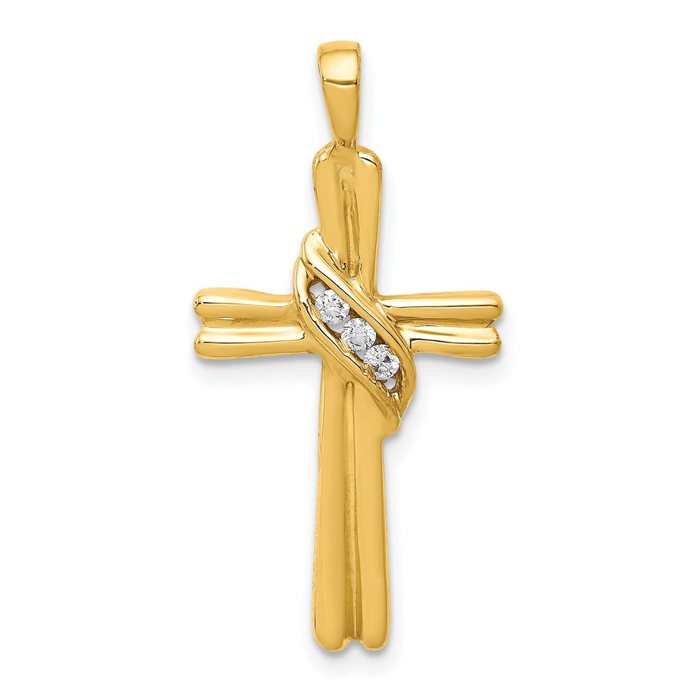 14K Gelbgold AA Echter-Diamant-Kreuzanhänger