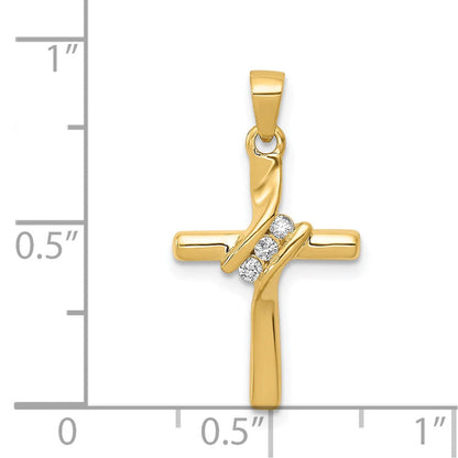 14K Gelbgold AA Echter Diamant Kreuz-Anhänger