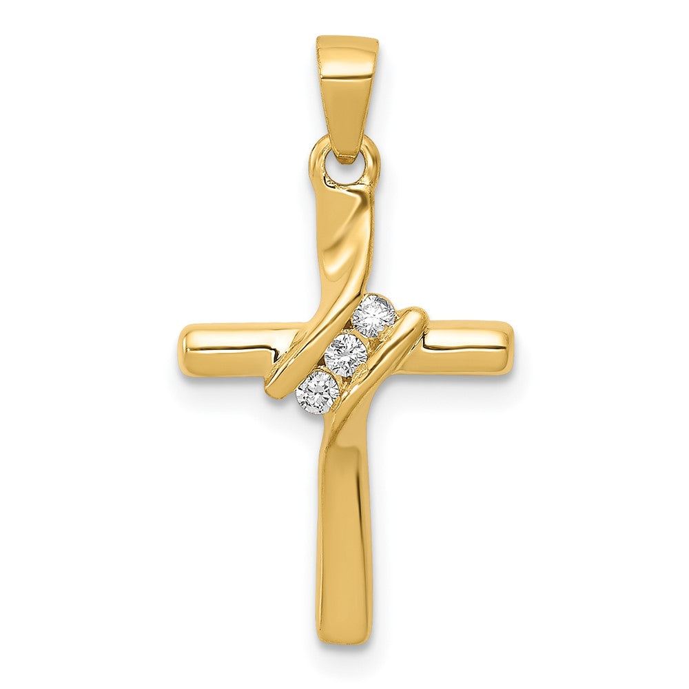 14K Gelbgold AA Echter Diamant Kreuz-Anhänger