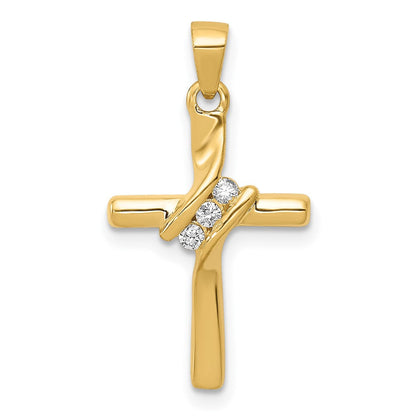 14K Gelbgold AA Echter Diamant Kreuz-Anhänger
