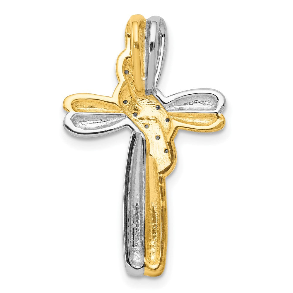 14K Bicolor Gold Kreuzanhänger mit echten Diamanten