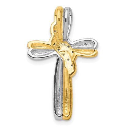 14K Bicolor Gold Kreuzanhänger mit echten Diamanten