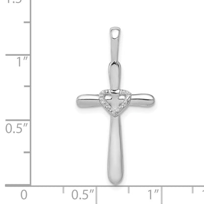 14K Weißgold Kreuz-Anhänger mit Herz und 0,10 ct. echten Diamanten