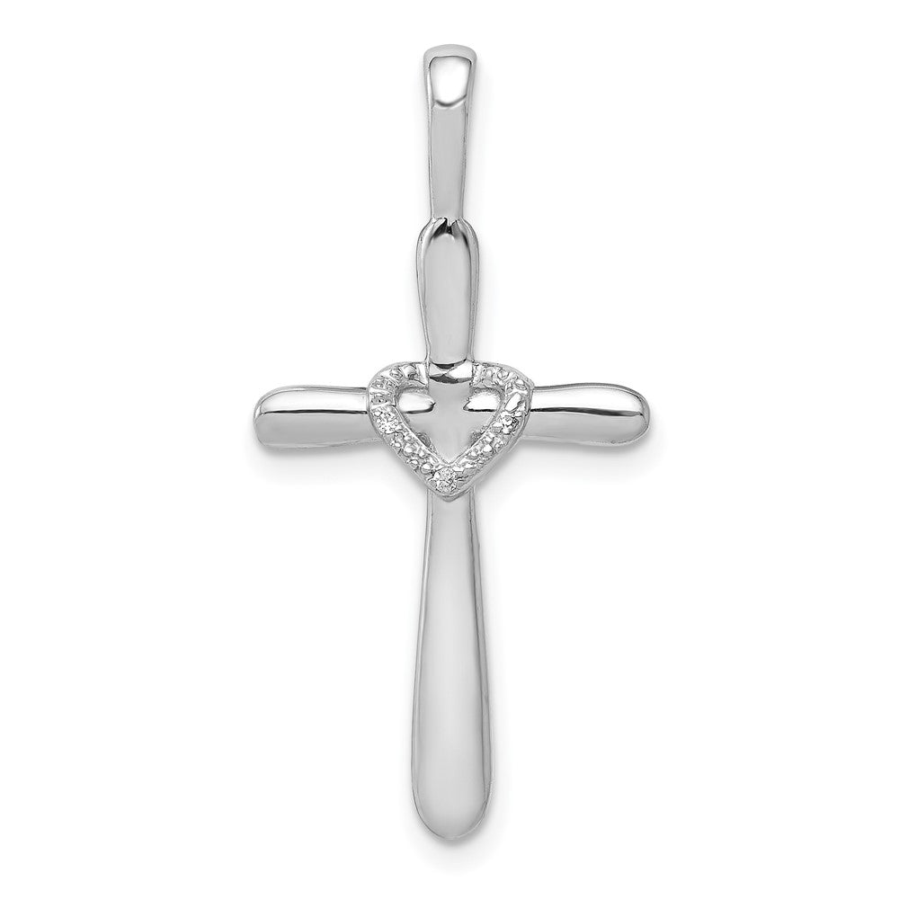 14K Weißgold Kreuz-Anhänger mit Herz und 0,10 ct. echten Diamanten