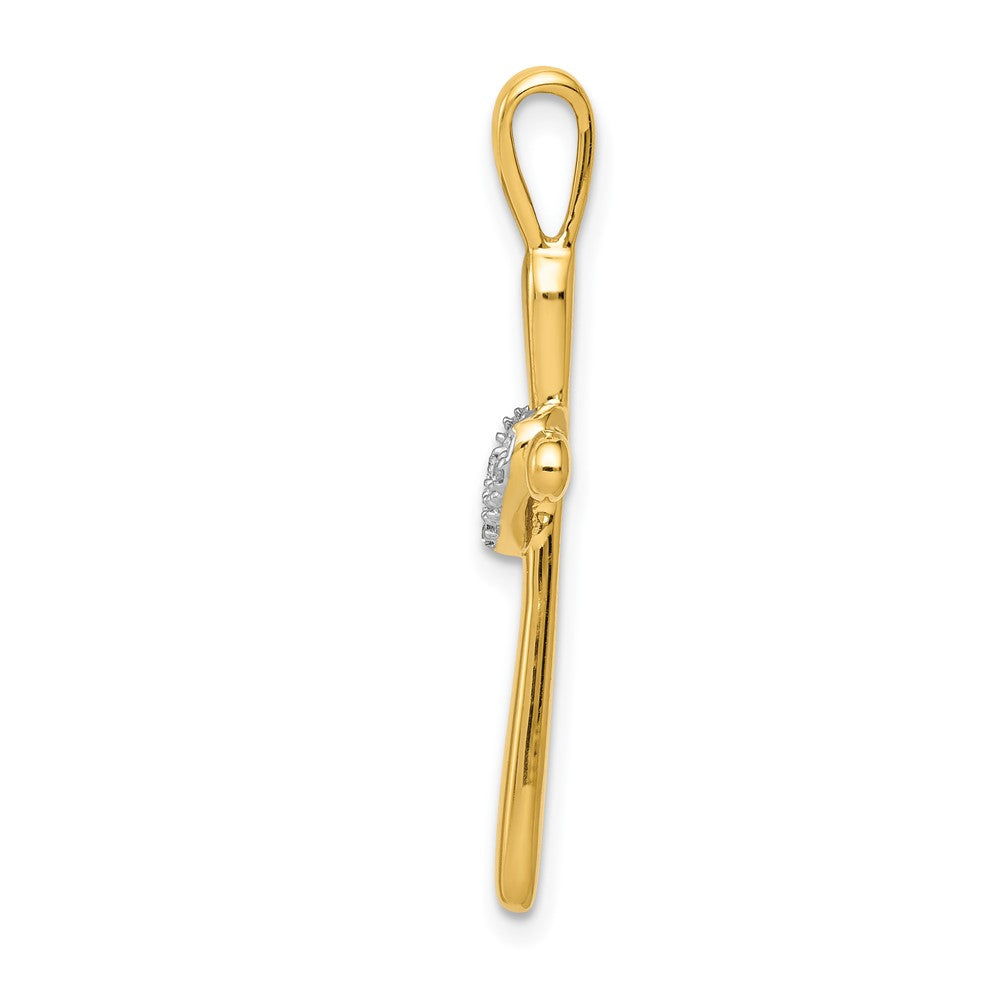 14K Gelbgold Echter Diamant Kreuz-Anhänger mit Herz