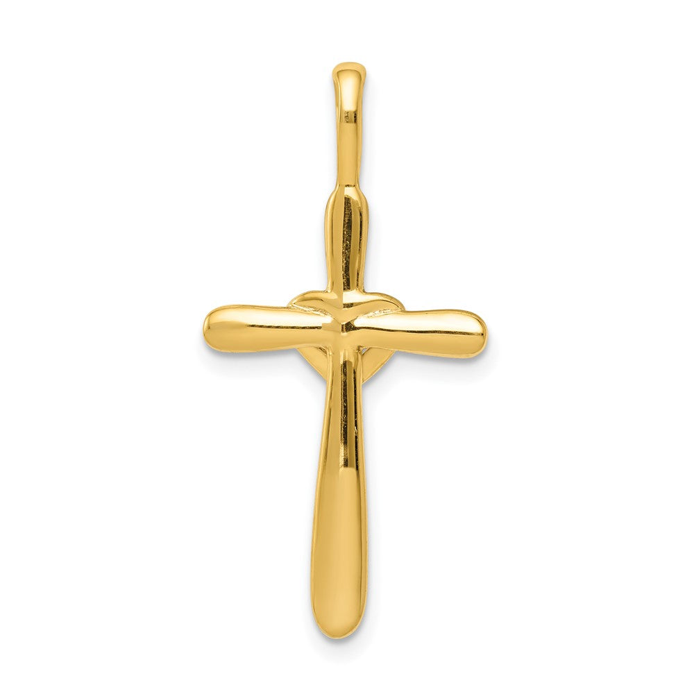 14K Gelbgold Echter Diamant Kreuz-Anhänger mit Herz