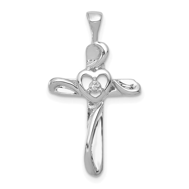 14K Weißgold AA Echtdiamant-Kreuzanhänger
