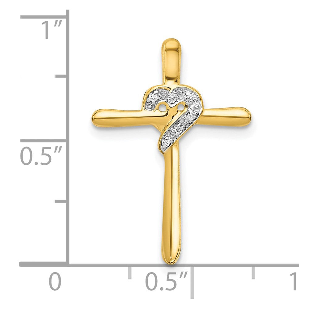 10K Gelbgold 10K.02ct. Diamant Herz Kreuz Kette Anhänger