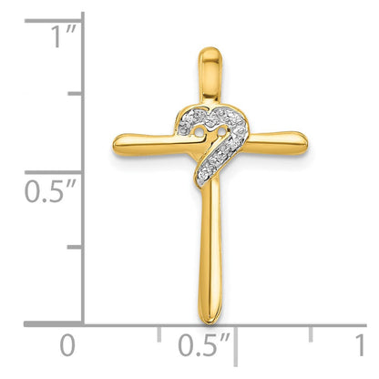 10K Gelbgold 10K.02ct. Diamant Herz Kreuz Kette Anhänger