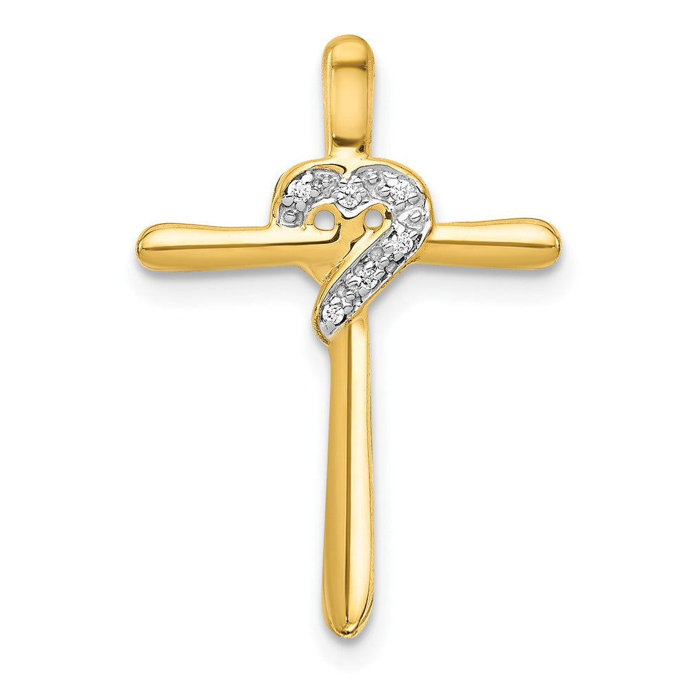 10K Gelbgold 10K.02ct. Diamant Herz Kreuz Kette Anhänger