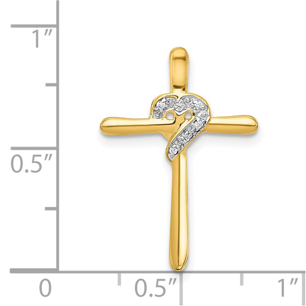 14K Gelbgold.02ct. Echt Diamant Herz Kreuz Kette Anhänger