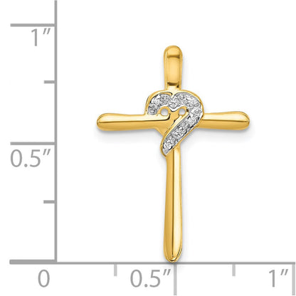 14K Gelbgold.02ct. Echt Diamant Herz Kreuz Kette Anhänger