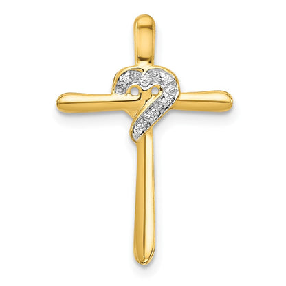 14K Gelbgold.02ct. Echt Diamant Herz Kreuz Kette Anhänger