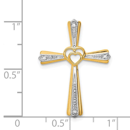 14K Gelbgold mit Rhodium Echter-Diamant-Kreuzanhänger