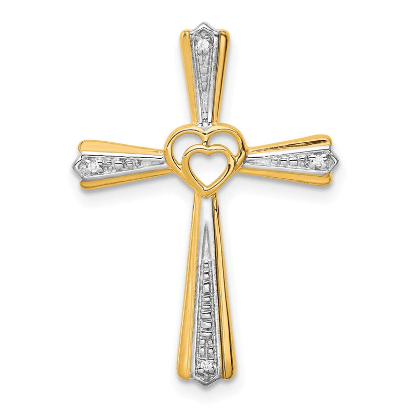14K Gelbgold mit Rhodium Echter-Diamant-Kreuzanhänger