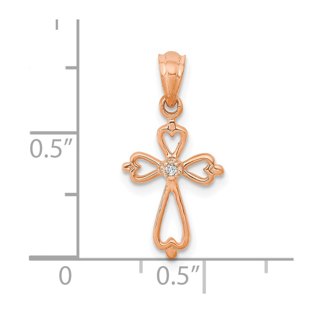 14K Roségold Kreuzanhänger mit echten Diamant-Akzenten