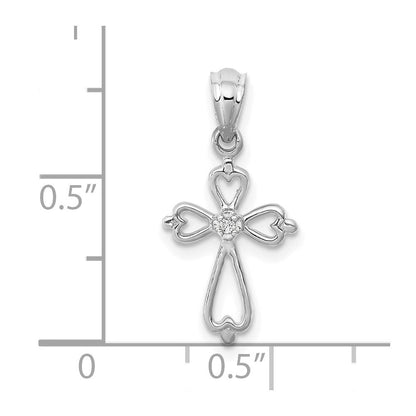 14K Weißgold Kreuzanhänger mit echten Diamanten besetzt