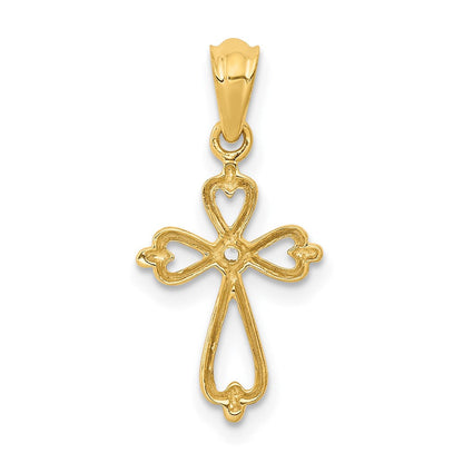 14K Gelbgold Kreuzanhänger mit echten Diamantakzenten