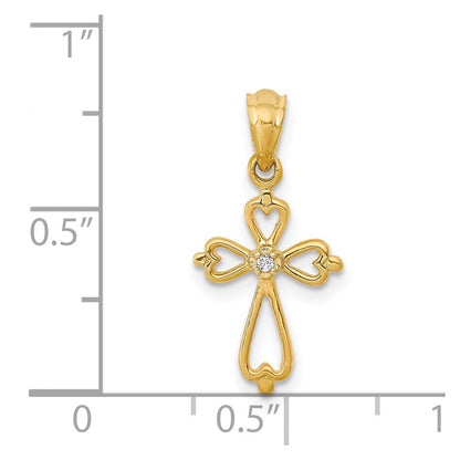 14K Gelbgold Kreuzanhänger mit echten Diamantakzenten