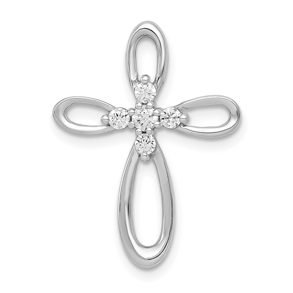 14K Weißgold 1/5ct. Echt Diamant Kreuz Kette Anhänger